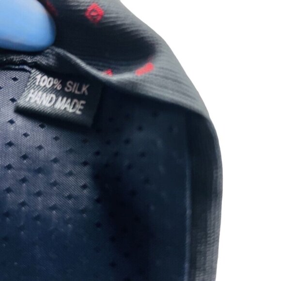 Mens Silk Dress Necktie Thai Land Geometric Pattern Black Red  Squares 58 in u - Picture 3 of 3